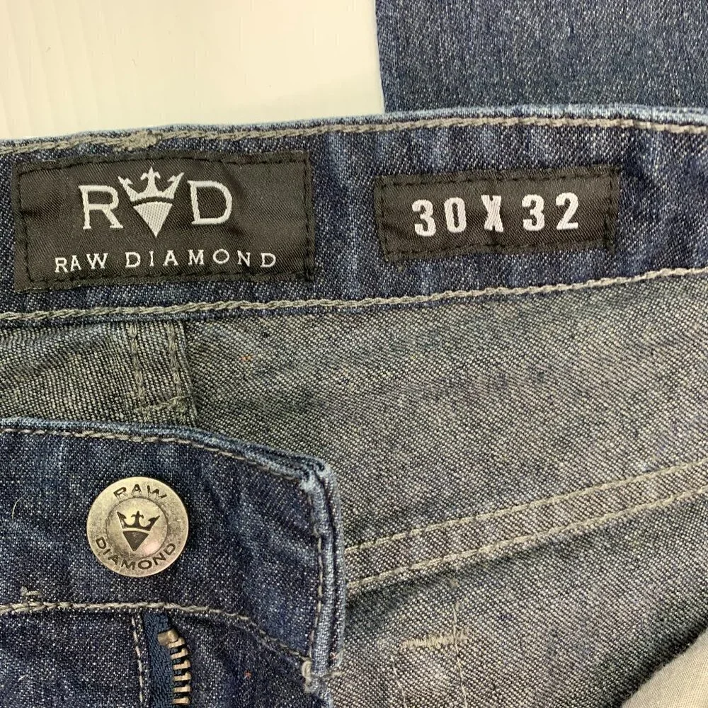 Raw Diamond Jeans Mens 30 x 32 Cotton Slim Fit Dark Wash Distress